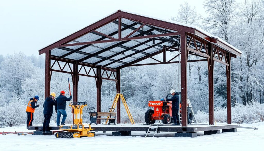 Winterfester Metallpavillon Installation