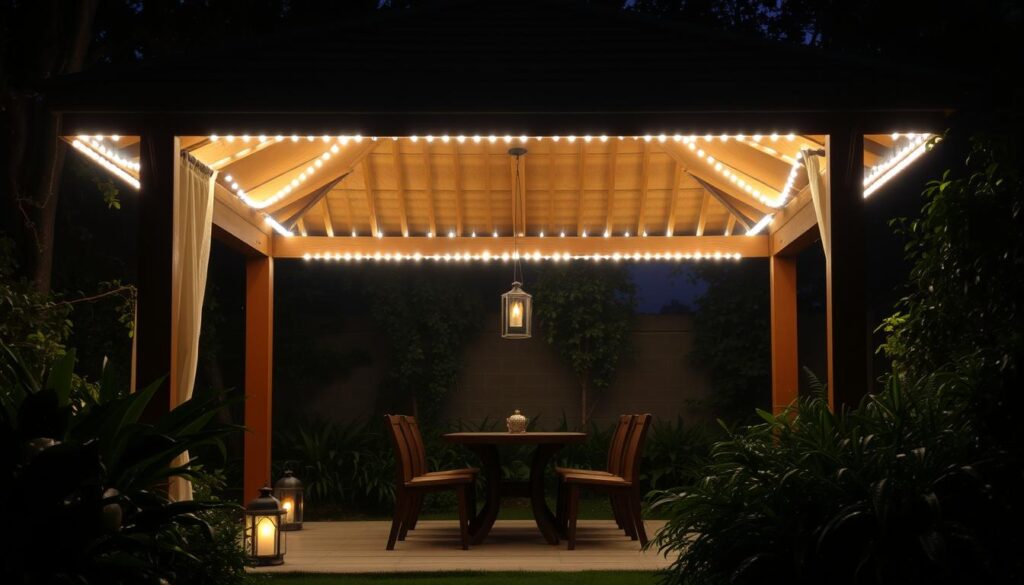 Indirekte Beleuchtung im Gartenpavillon