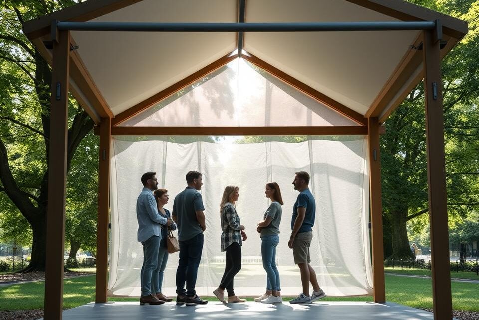 Wie viele Leute passen unter einen 3×3 Pavillon?