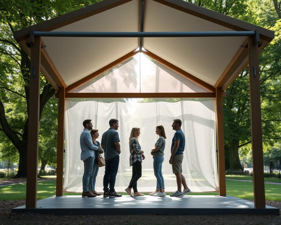 Wie viele Leute passen unter einen 3×3 Pavillon?