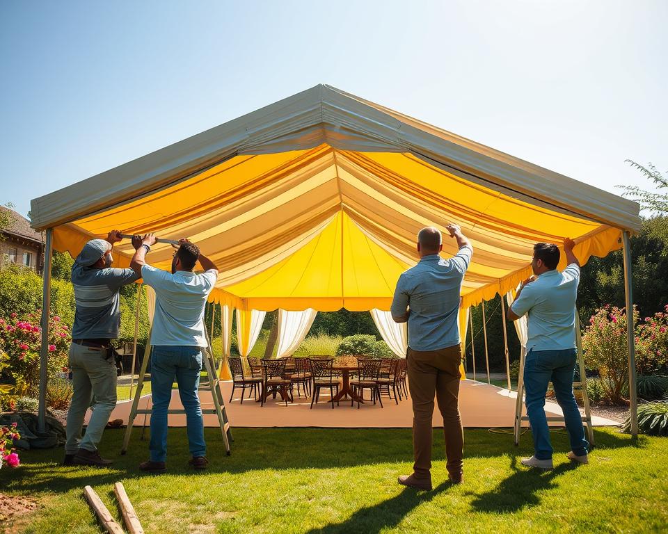 Abbau und Neuaufbau eines Partyzeltes