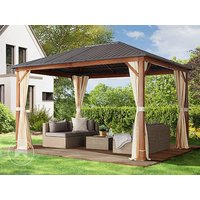 TOOLPORT 3x4 m Hardtop Gartenpavillon, inkl. 4 Seitenteile, champagnerfarben - (300183)