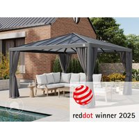 PRIMEYARD 4x4m Hardtop Gartenpavillon, inkl. 4 Seitenteile, loft grey - (300666)