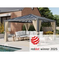 PRIMEYARD 4x4m Hardtop Gartenpavillon, inkl. 4 Seitenteile, champagnerfarben - (300667)