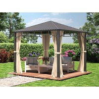 TOOLPORT 3x3 m Hardtop Gartenpavillon, inkl. 4 Seitenteile, champagnerfarben - (301348)