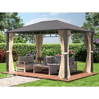 TOOLPORT 3x4 m Hardtop Gartenpavillon, inkl. 4 Seitenteile, champagnerfarben - (301349)