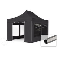TOOLPORT 3x4,5m Stahl Faltpavillon, inkl. 4 Seitenteile, schwarz - (600043)