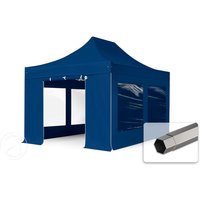 TOOLPORT 3x4,5m Stahl Faltpavillon, inkl. 4 Seitenteile, dunkelblau - (600046)