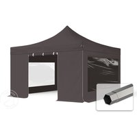 TOOLPORT 4x4m Stahl Faltpavillon, inkl. 4 Seitenteile, dunkelgrau - (600101)