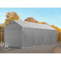 TOOLPORT 4x8 m Lagerzelt, PVC-Plane, grau, mit Bodenrahmen, mit Statik (Erduntergrund) - (49840)