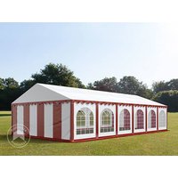 TOOLPORT 6x12m Partyzelt, PVC-Plane, rot-weiß, mit Bodenrahmen - (7228)