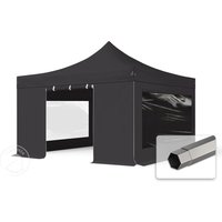 TOOLPORT 4x4m Stahl Faltpavillon, inkl. 4 Seitenteile, schwarz - (600089)