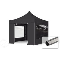 TOOLPORT 3x3m Stahl Faltpavillon, inkl. 4 Seitenteile, schwarz - (600108)