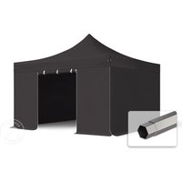 TOOLPORT 4x4m Stahl Faltpavillon, inkl. 4 Seitenteile, schwarz - (600128)