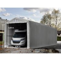 TOOLPORT 4x16m Zeltgarage, PVC-Plane, grau, mit Statik (Erduntergrund) - (99407)