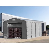 TOOLPORT 8x12 m Lagerzelt, PVC-Plane, grau, mit Bodenrahmen, mit Statik (Betonuntergrund) - (94062)