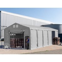 TOOLPORT 6x12 m Lagerzelt, PVC-Plane, grau, mit Bodenrahmen, mit Statik (Erduntergrund) - (93797)